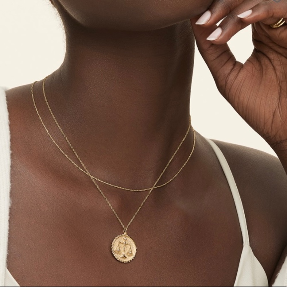 Solid 14K Yellow Gold and Diamond Libra Pendant